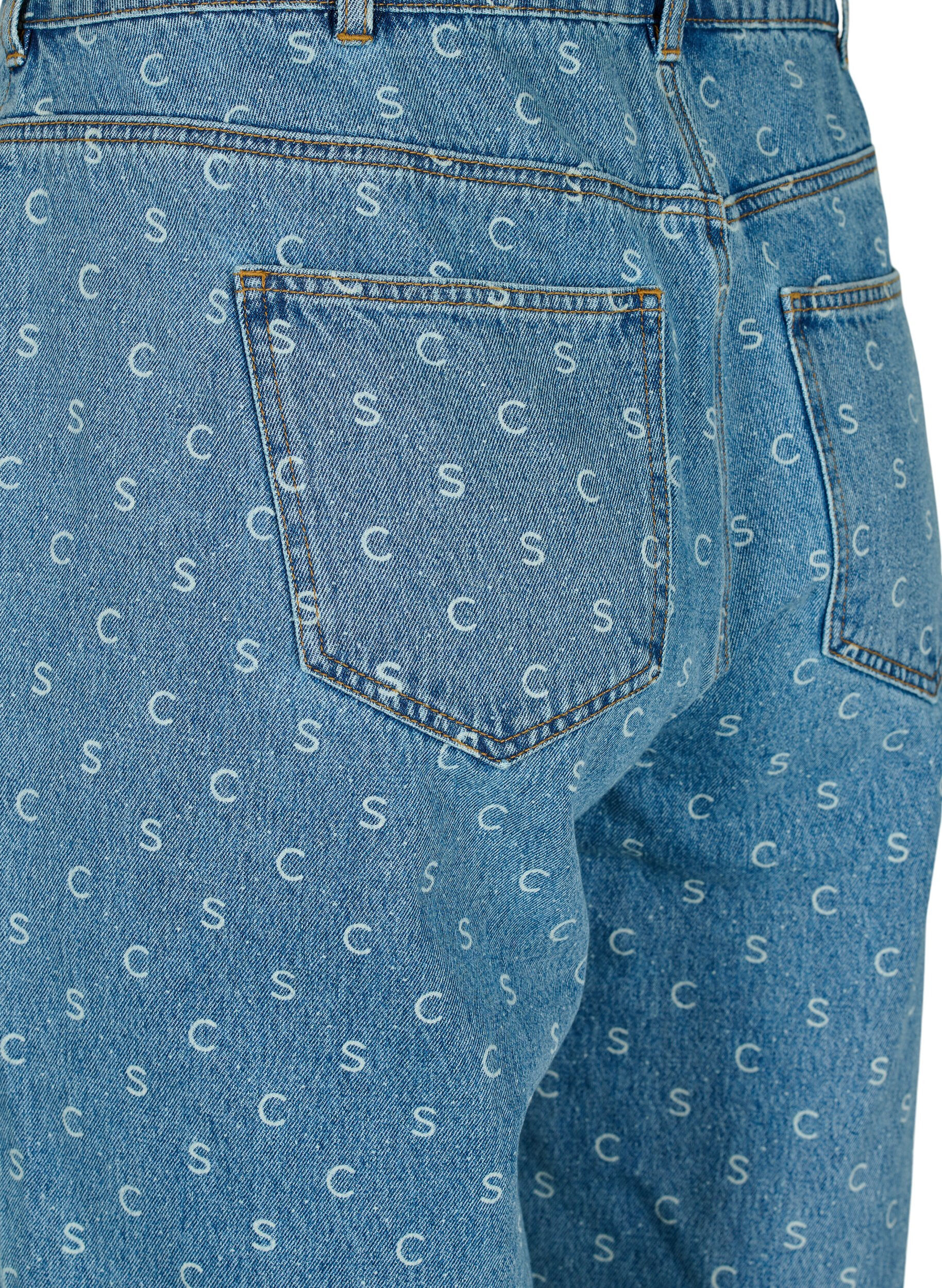 Zizzi Cropped jeans med trykk og h&oslash;y midje, Blue denim, Packshot image number 3