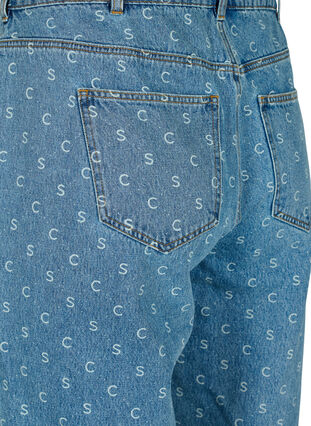 Zizzi Cropped jeans med trykk og høy midje, Blue denim, Packshot image number 3