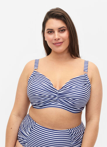 Mønstret bikinitopp med bøyle, Blue Striped, Model image number 0