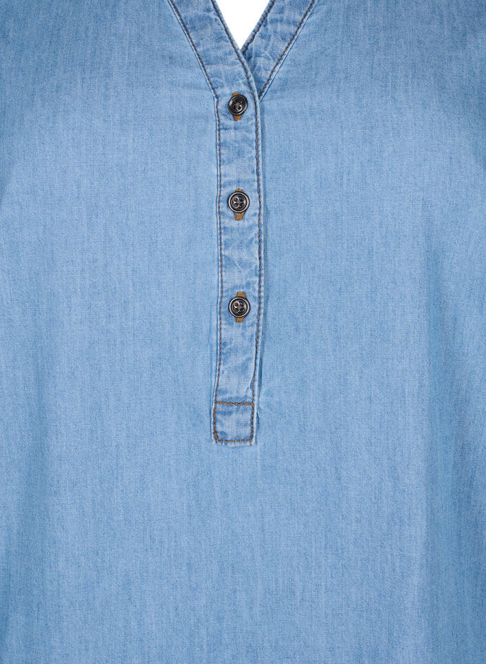 Denimkjole med splitt og korte ermer, Blue denim, Packshot image number 2