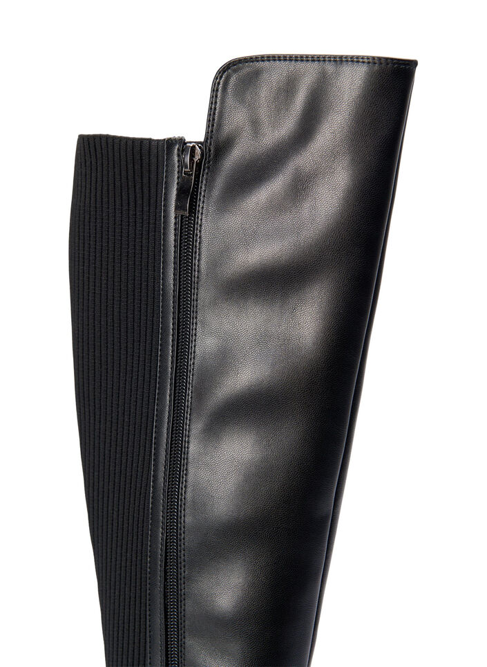 Wide fit - Høye boots med strikk og glidelås, Black, Packshot