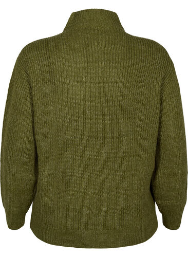 FLASH - strikket genser med høy hals og glidelås, Dark Olive Mel., Packshot image number 1