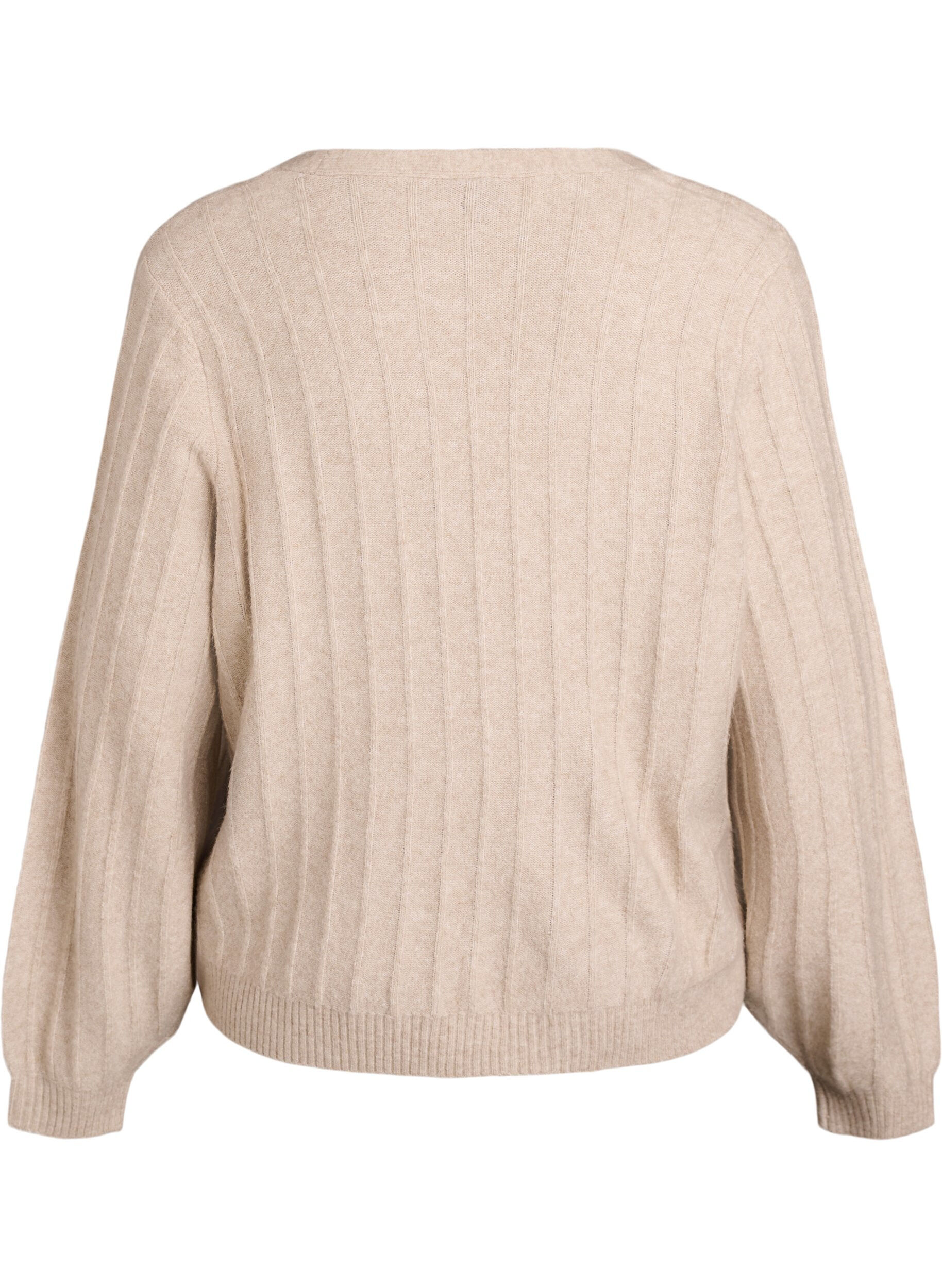 Zizzi Cardigan med ribbet tekstur og ballongermer, Beige, Packshot image number 1