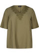 Viskosebluse med V-hals og broderidetaljer, Grønn, Packshot image number 0