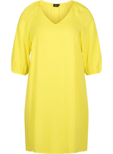 Kjole i viskose med V-hals, Blazing Yellow, Packshot image number 0