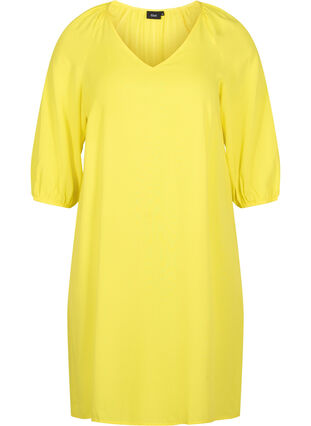 Kjole i viskose med V-hals, Blazing Yellow, Packshot image number 0