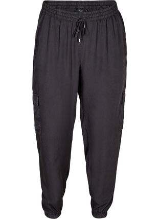 Bukser i lyocell med store lommer, Black, Packshot image number 0