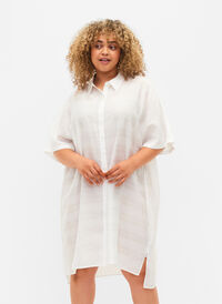 Lang skjorte av viskose med struktur, Bright White, Model