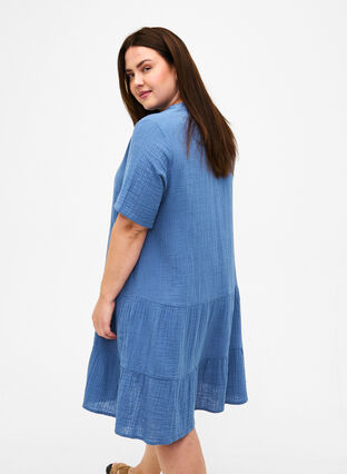 Kortermet kjole i 100 % bomull, Moonlight Blue, Model image number 1