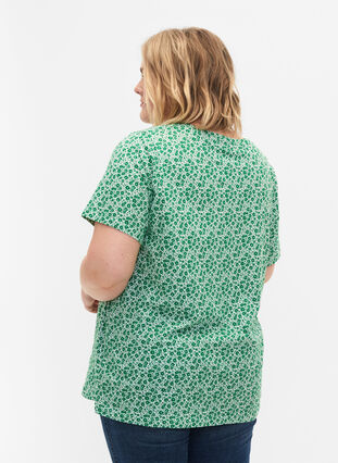 Blomstrete T-skjorte i bomull med V-hals, Jolly Green AOP, Model image number 1