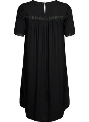 Kjole av viskose med blondebånd, Black, Packshot image number 1