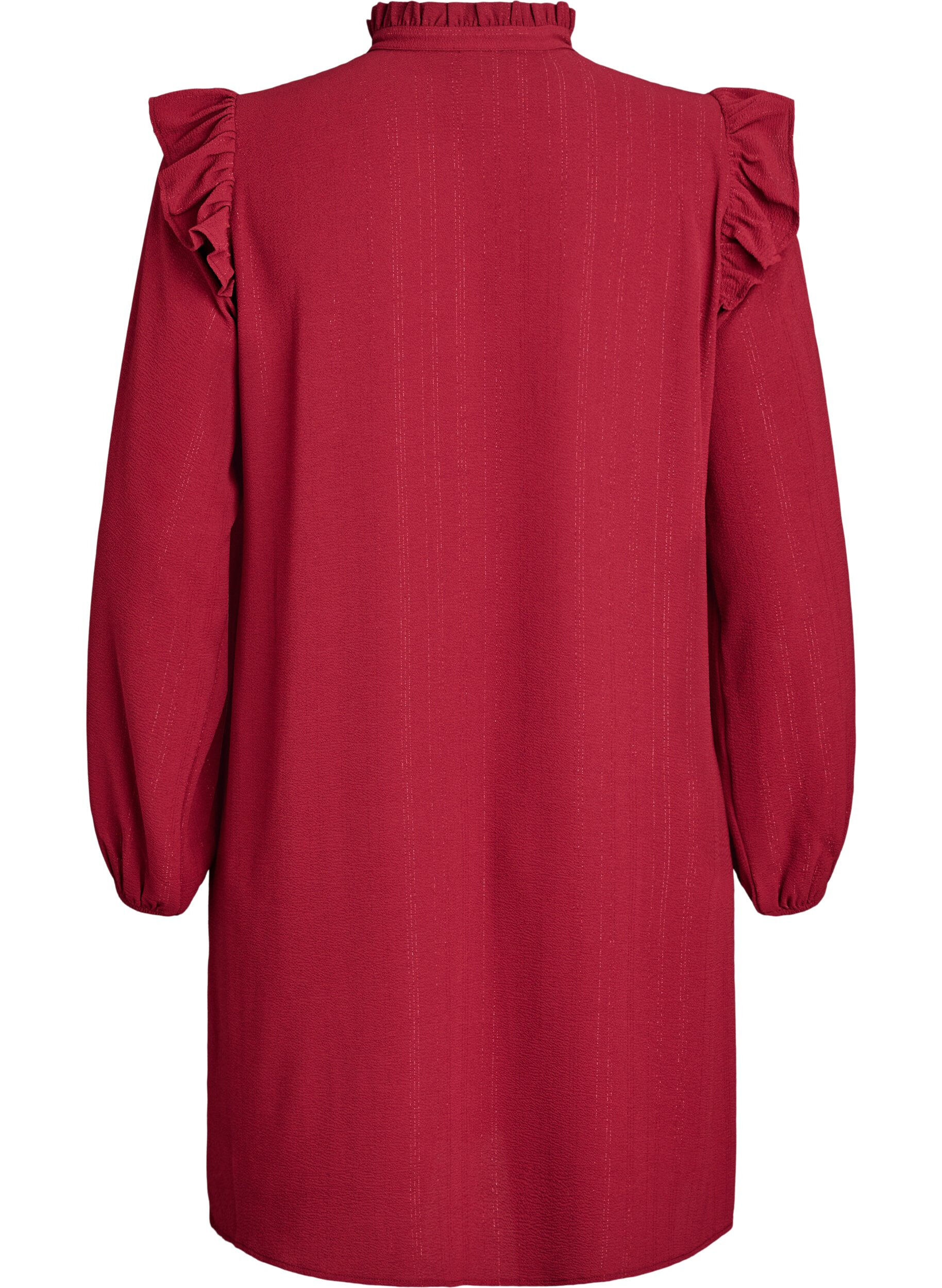 Zizzi Kort kjole med volanger og glitter, M&oslash;rk Bordeaux, Packshot image number 1