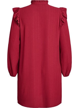 Zizzi Kort kjole med volanger og glitter, Mørk Bordeaux, Packshot image number 1