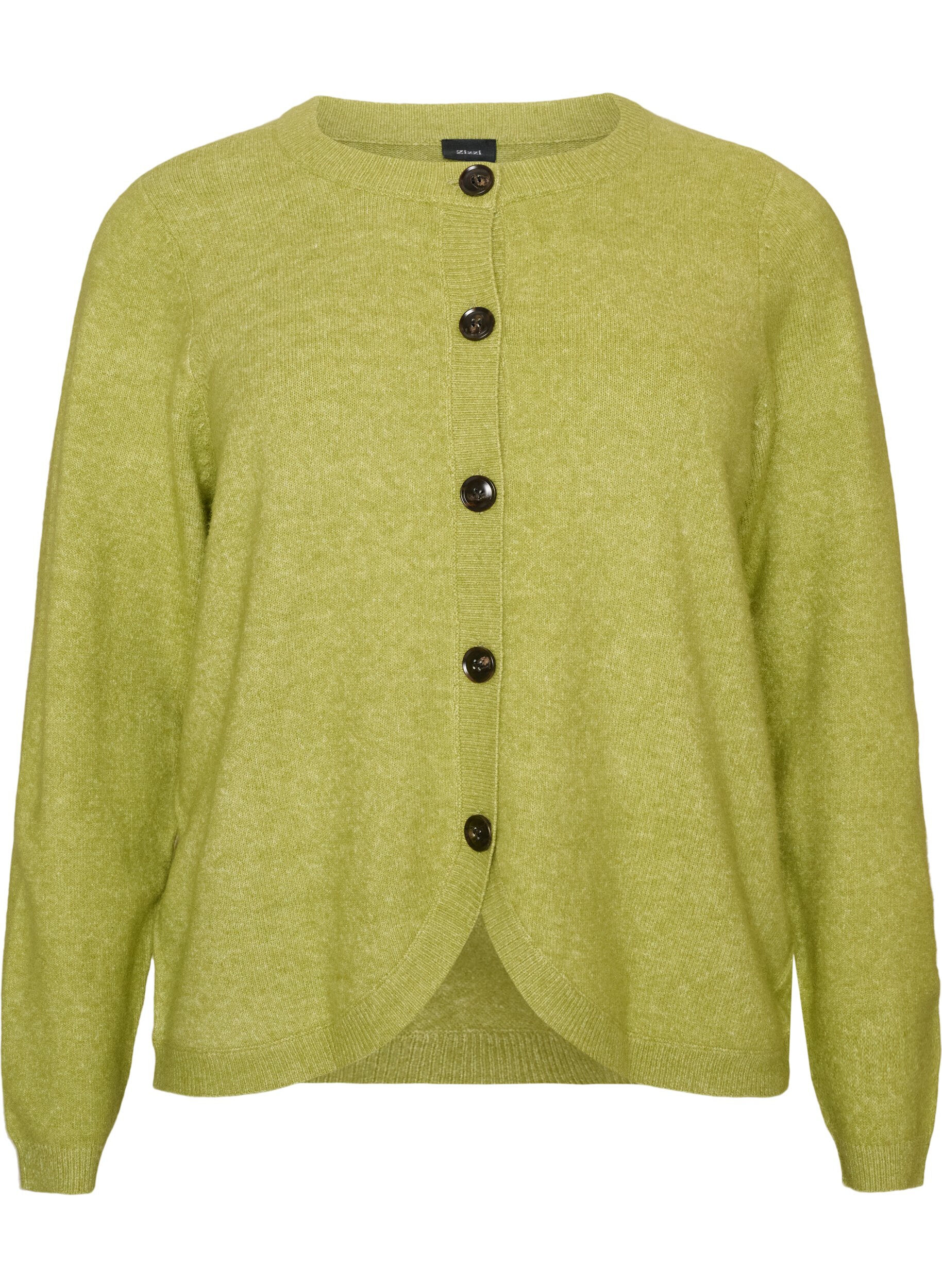 ZizziCardigan med knapper og avrundet front, Gr&oslash;nn, Packshot image number 0
