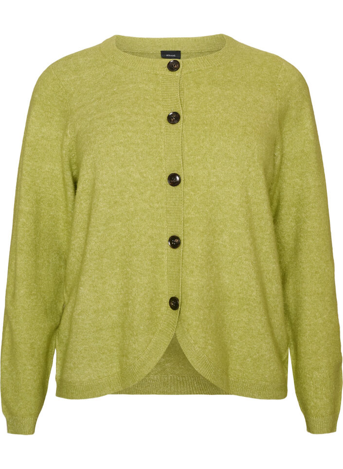 Cardigan med knapper og avrundet front, Gr&oslash;nn, Packshot image number 0