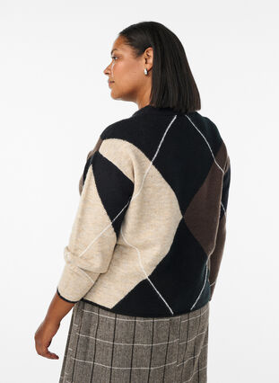 Zizzi Genser med store ruter og kontrasterende ermer, Svart, Model image number 2