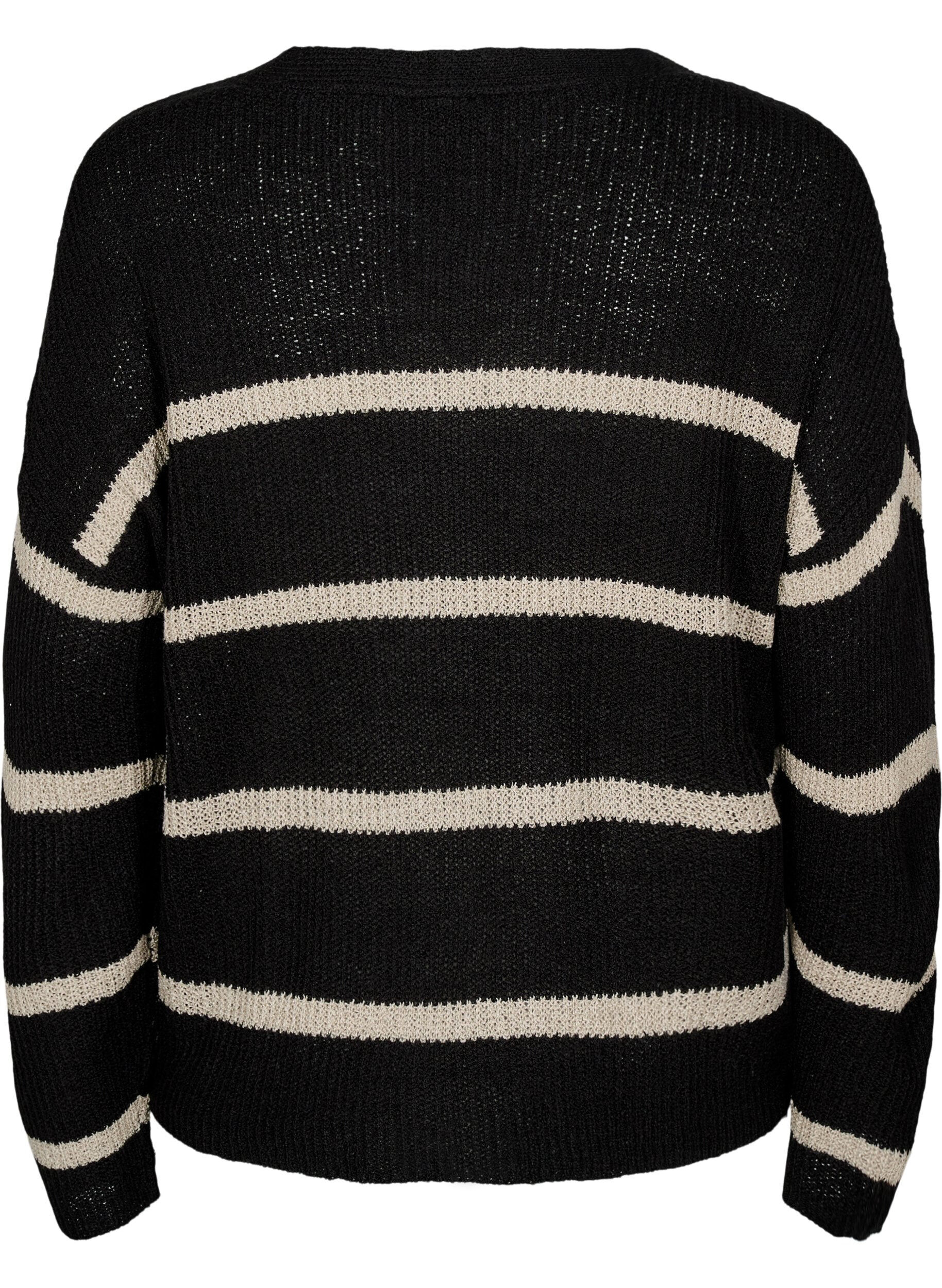 Zizzi FLASH - Strikket cardigan med striper og knapper, Svart, Packshot image number 1