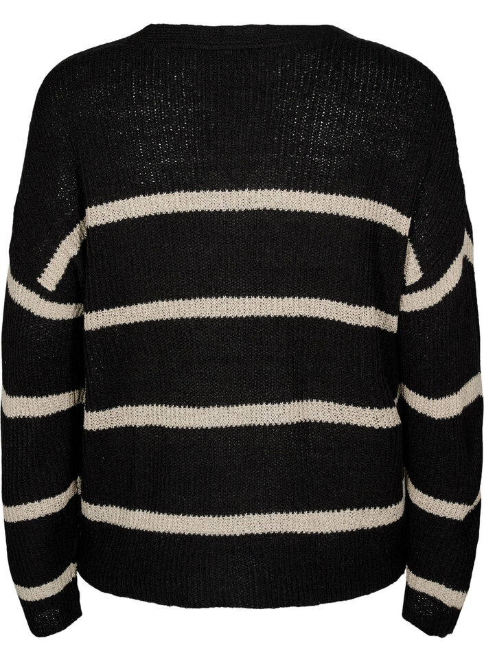 FLASH - Strikket cardigan med striper og knapper, Svart, Packshot image number 1