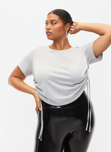 Cropped T-skjorte med knyting, Light Grey Melange, Model image number 0