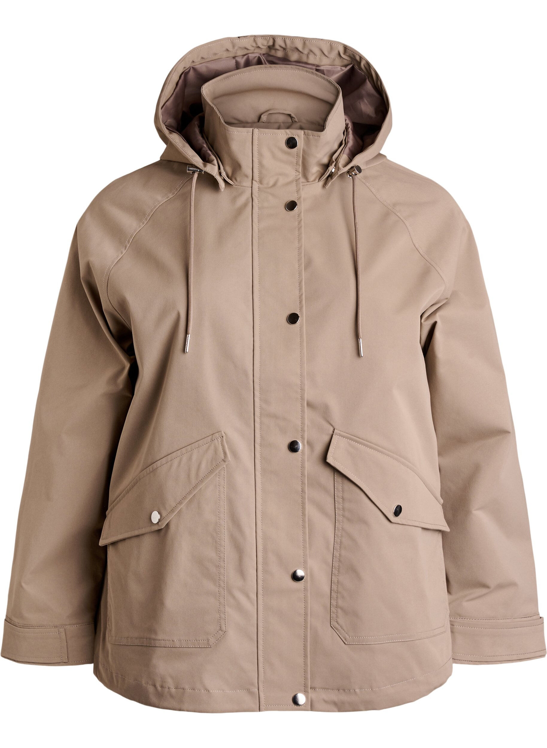ZizziKort v&aring;rjakke med avtagbar hette, Beige, Packshot image number 0