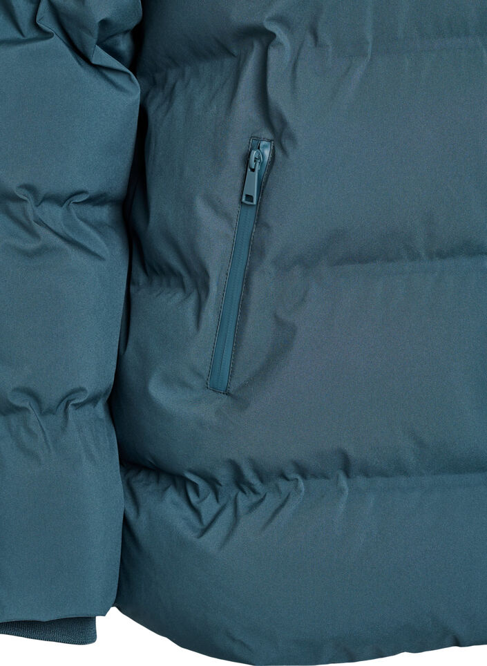 Kort pufferjakke med avtagbar hette, Grønn, Packshot image number 3