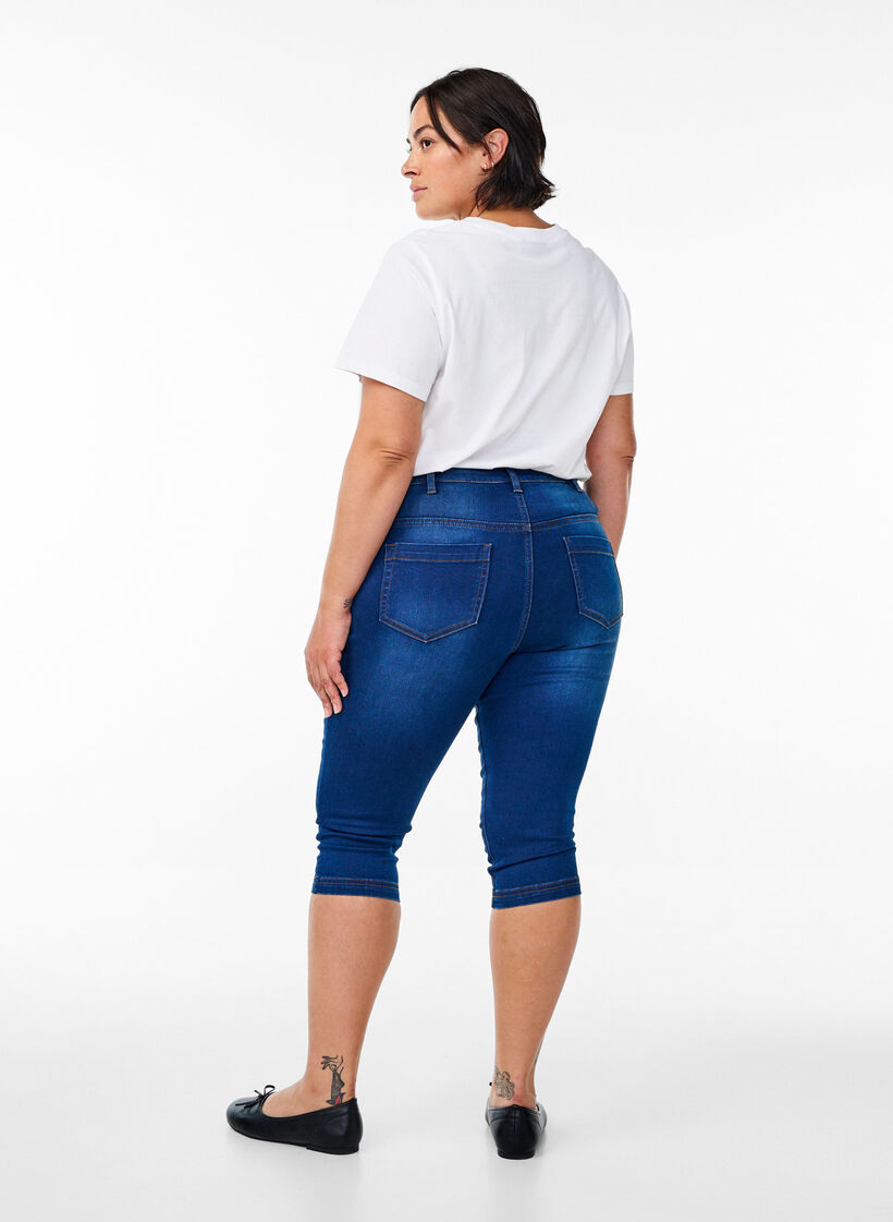 Amy capribukser med høyt liv og super slim fit, Blue denim, Model