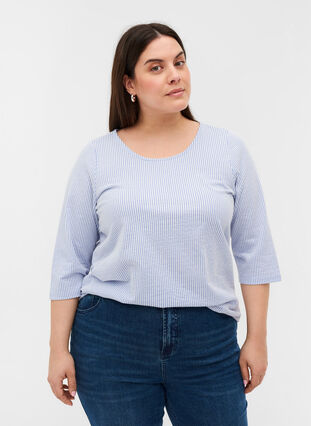 Stripete bluse med 3/4-ermer, Lavender Lustre, Model image number 0