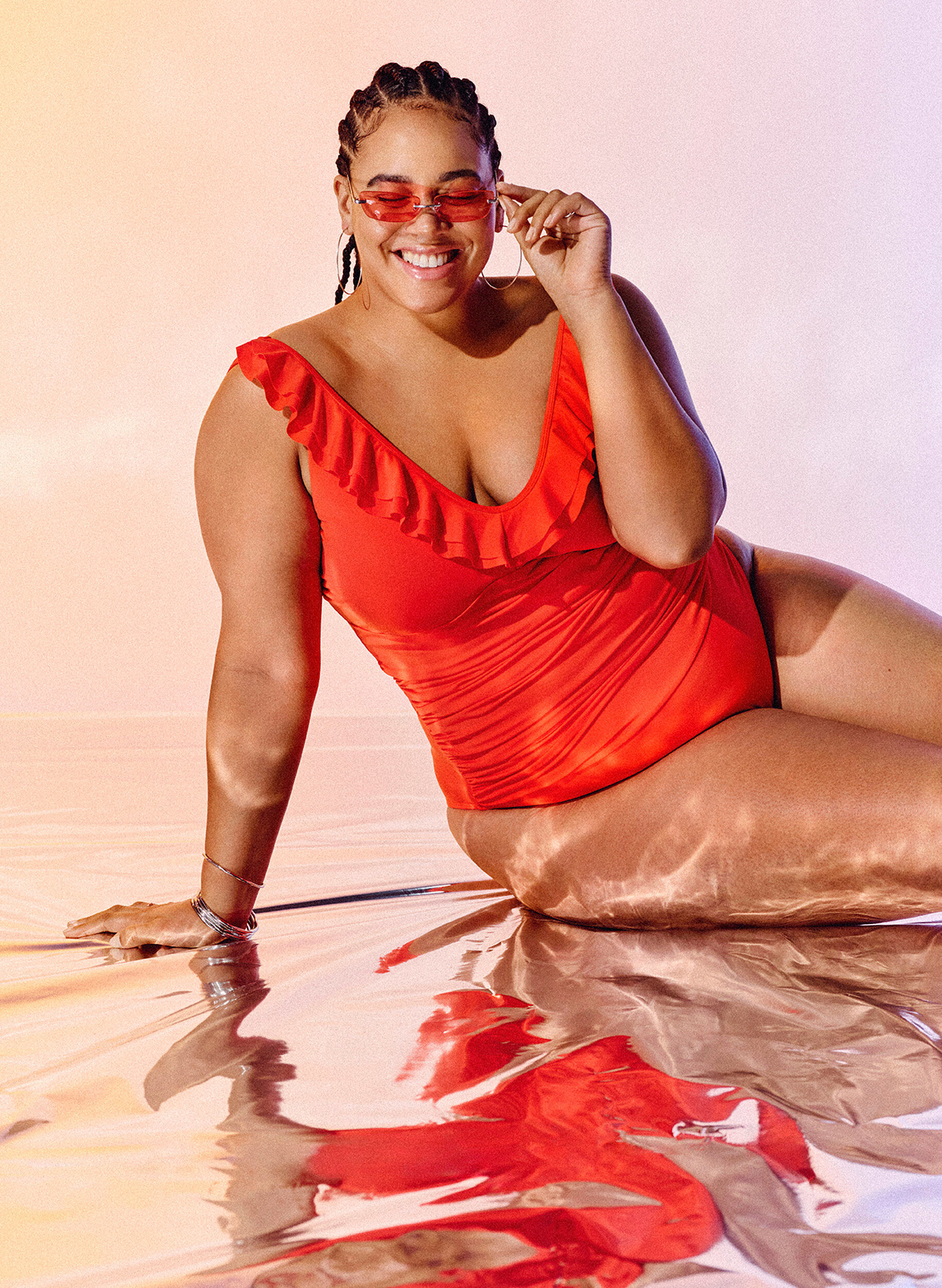 Zizzi Badedrakt med volanger og uttagbare innlegg, Orange, Image image number 0