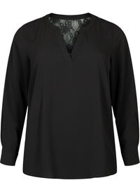 Bluse med lange ermer og blondedetaljer 