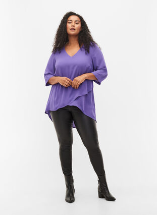 Bluse med 3/4-ermer og V-hals, Ultra Violet, Model image number 2