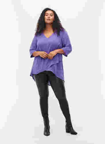 Bluse med 3/4-ermer og V-hals, Ultra Violet, Model image number 2
