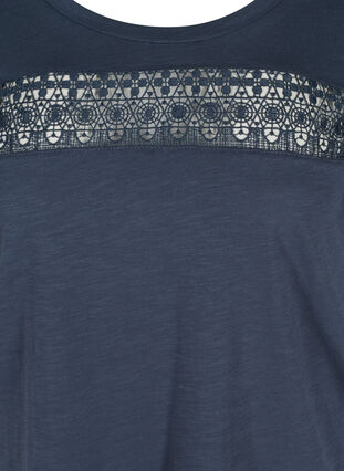 T-skjorte i bomull med blonder, Blue Nights, Packshot image number 2