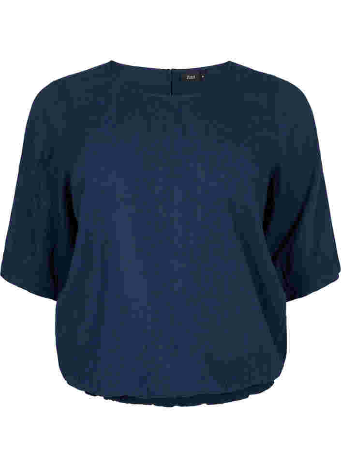 Kortermet bomullsbluse med smock, Navy Blazer, Packshot image number 0