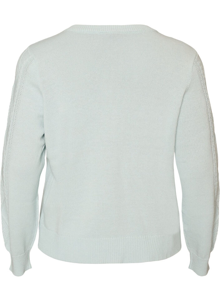 Kabelstrikket kardigan med dekorative knapper, Bl&aring;, Packshot image number 1