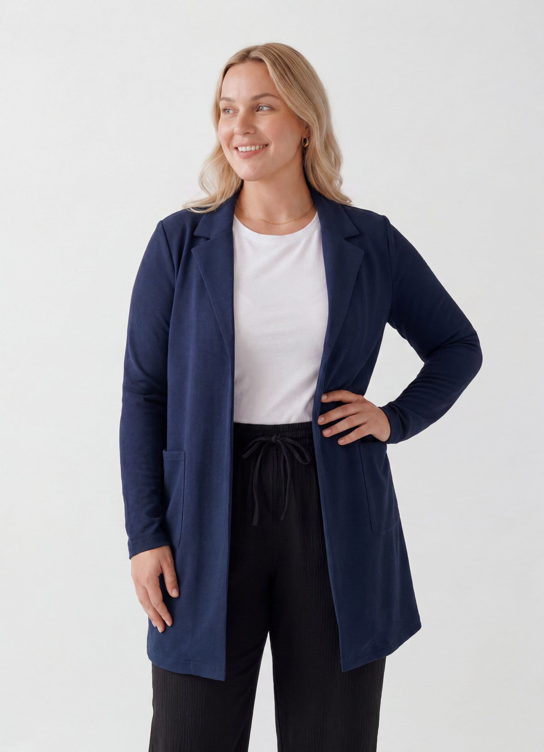 ZizziLang blazer med lommer, Bl&aring;, Model image number 0