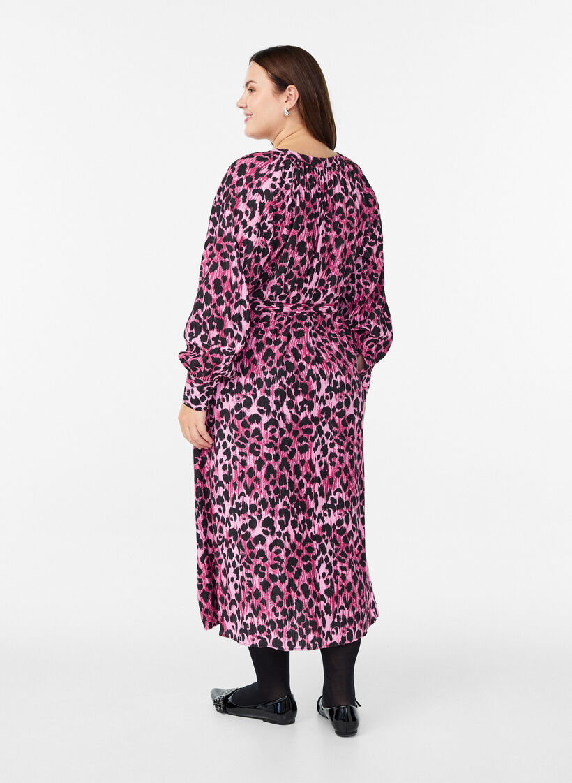 Midikjole med knappelukking og knytebelte, Rosa, Model image number 1