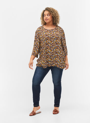 Viskosebluse med blomstermønster, Black Ditsy, Model image number 2