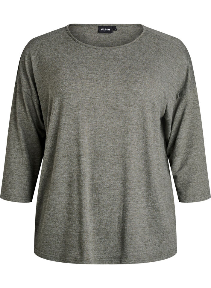 Jersey bluse med 3/4 ermer, Gr&oslash;nn, Packshot image number 0