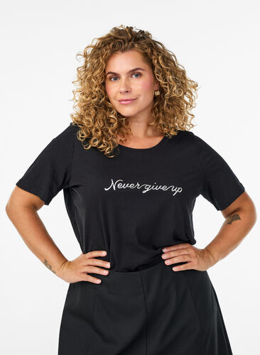 Zizzi FLASH - T-skjorte med trykk, Svart, Model image number 0