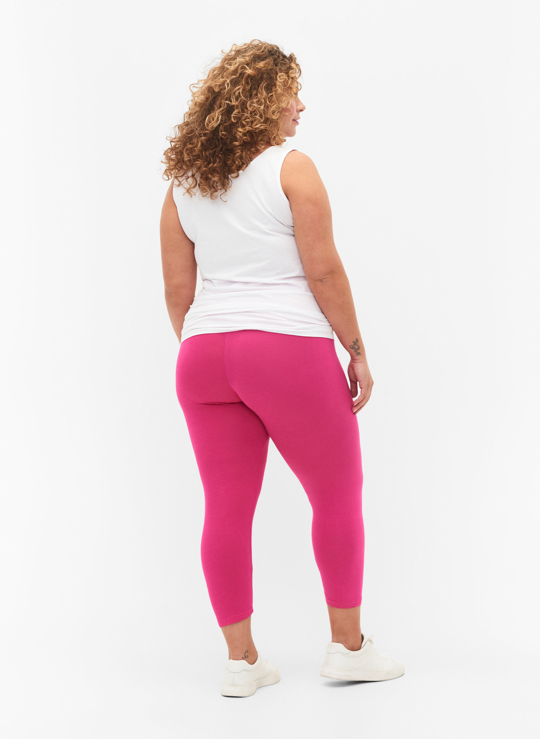 Zizzi Basisleggings i viskose med 3/4-lengde, Rosa, Model image number 2