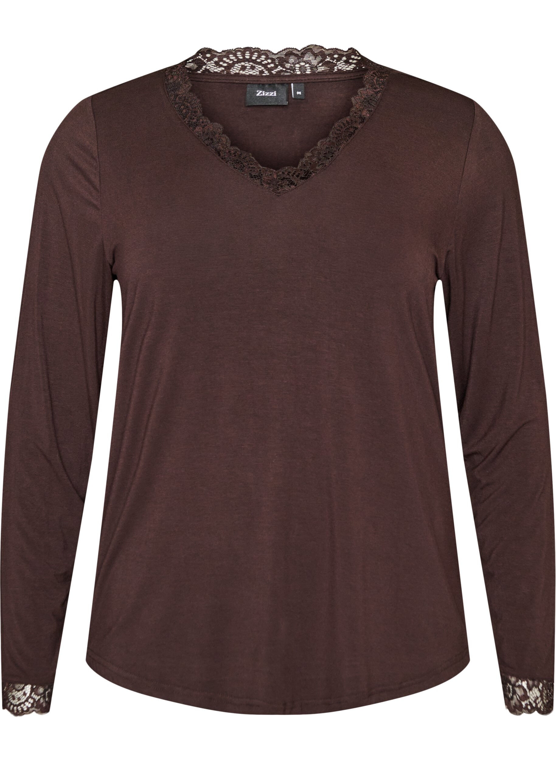 Viskose bluse med blonder og V-hals
