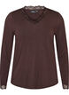 Viskose bluse med blonder og V-hals, Brun, Packshot image number 0