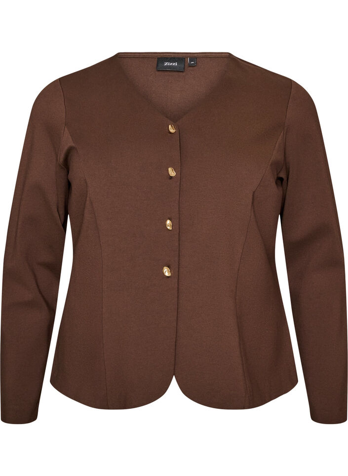 Figurn&aelig;r jerseycardigan med dekorative knapper, Brun, Packshot image number 0