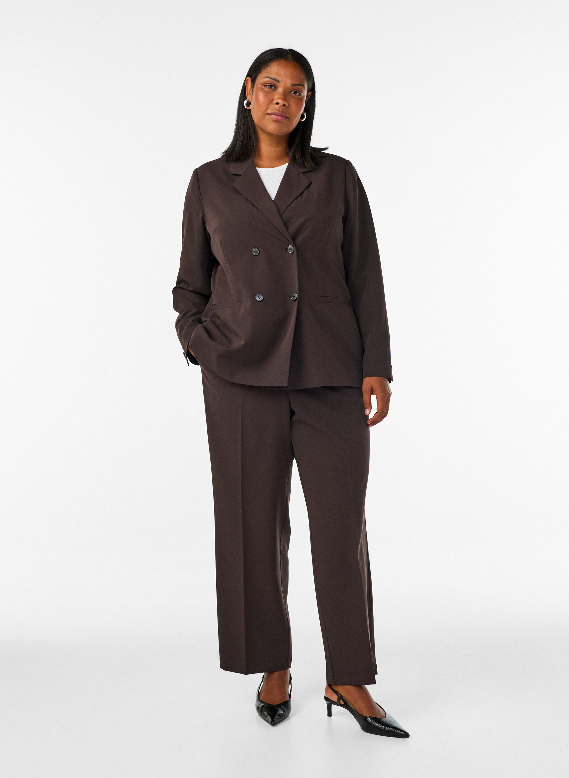 ZizziDobbeltradet blazer med Loose fit, Brun, Model image number 1