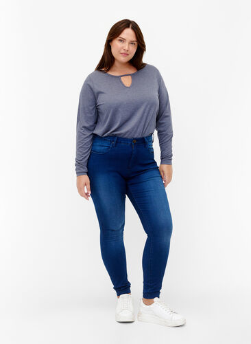 Melange bluse med lange ermer, Night Sky Mel. , Model image number 2