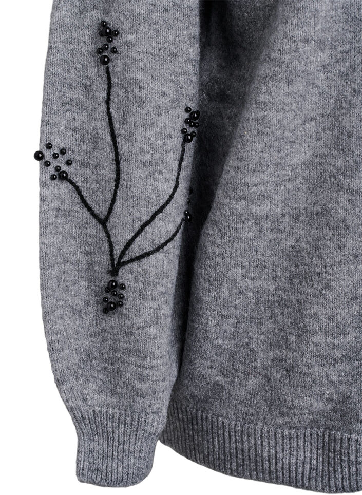 Genser med perlebroderi, Gr&aring;, Packshot image number 3