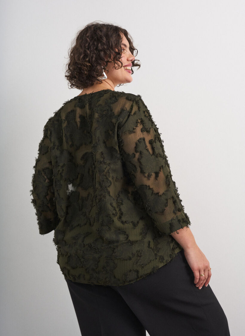 Bluse med frynsete tr&aring;der og tekstur, Gr&oslash;nn, Model image number 2