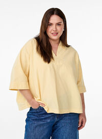 Løs bluse med krage og 1/2 ermer, Gul Løs bluse med krage og 1/2 ermer, Gul, Model