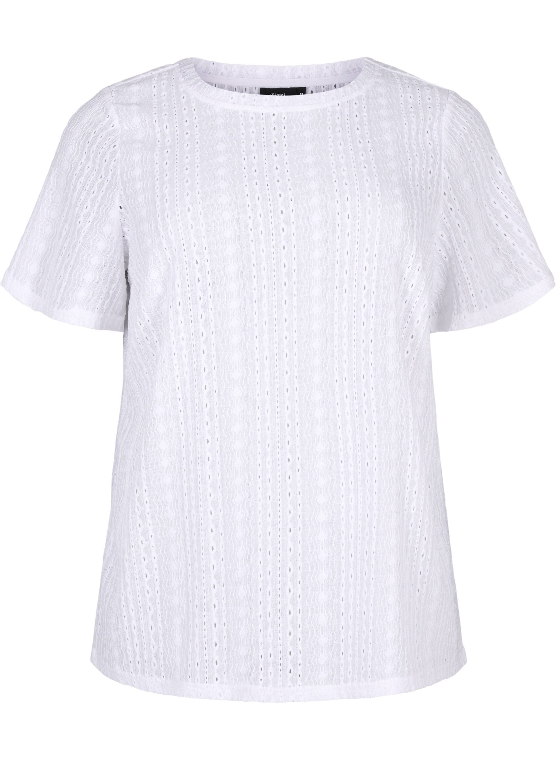 Zizzi Kortermet bluse med teksturm&oslash;nster, Bright White, Packshot image number 0