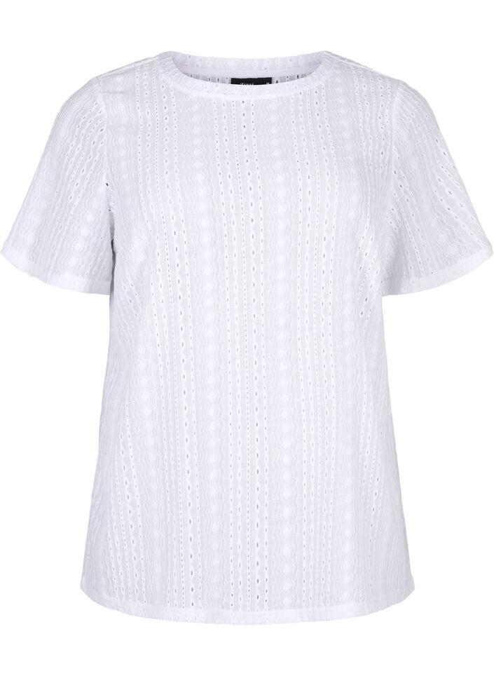 Kortermet bluse med teksturmønster, Bright White, Packshot image number 0